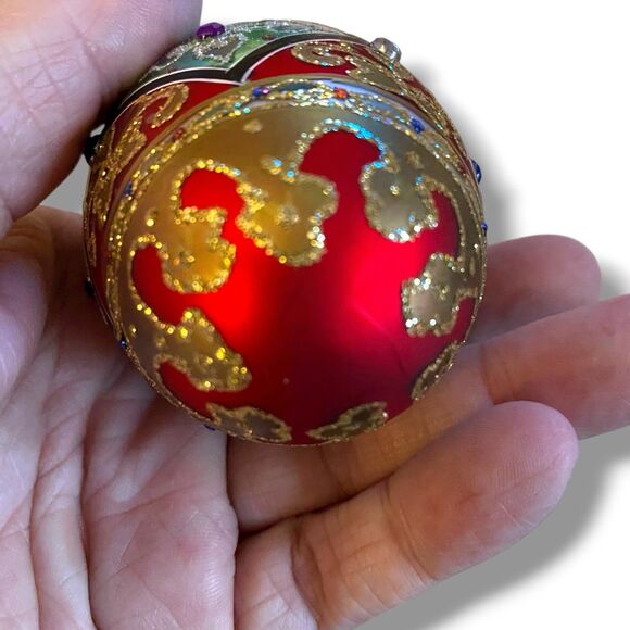 Set Of 2 Dept 56 Hand Painted Glass Egg Christmas Ornaments Glitter & Jewel - Picture 5 of 7